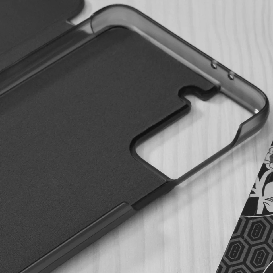 Husa pentru Samsung Galaxy S21 5G, SKYDDAR INNOVATION, eFold, tip carte, set cu sticker, Negru