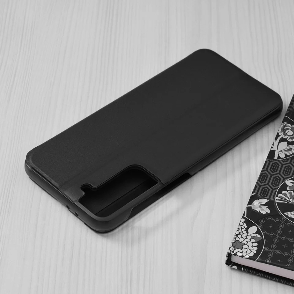 Husa pentru Samsung Galaxy S21 5G, SKYDDAR INNOVATION, eFold, tip carte, set cu sticker, Negru