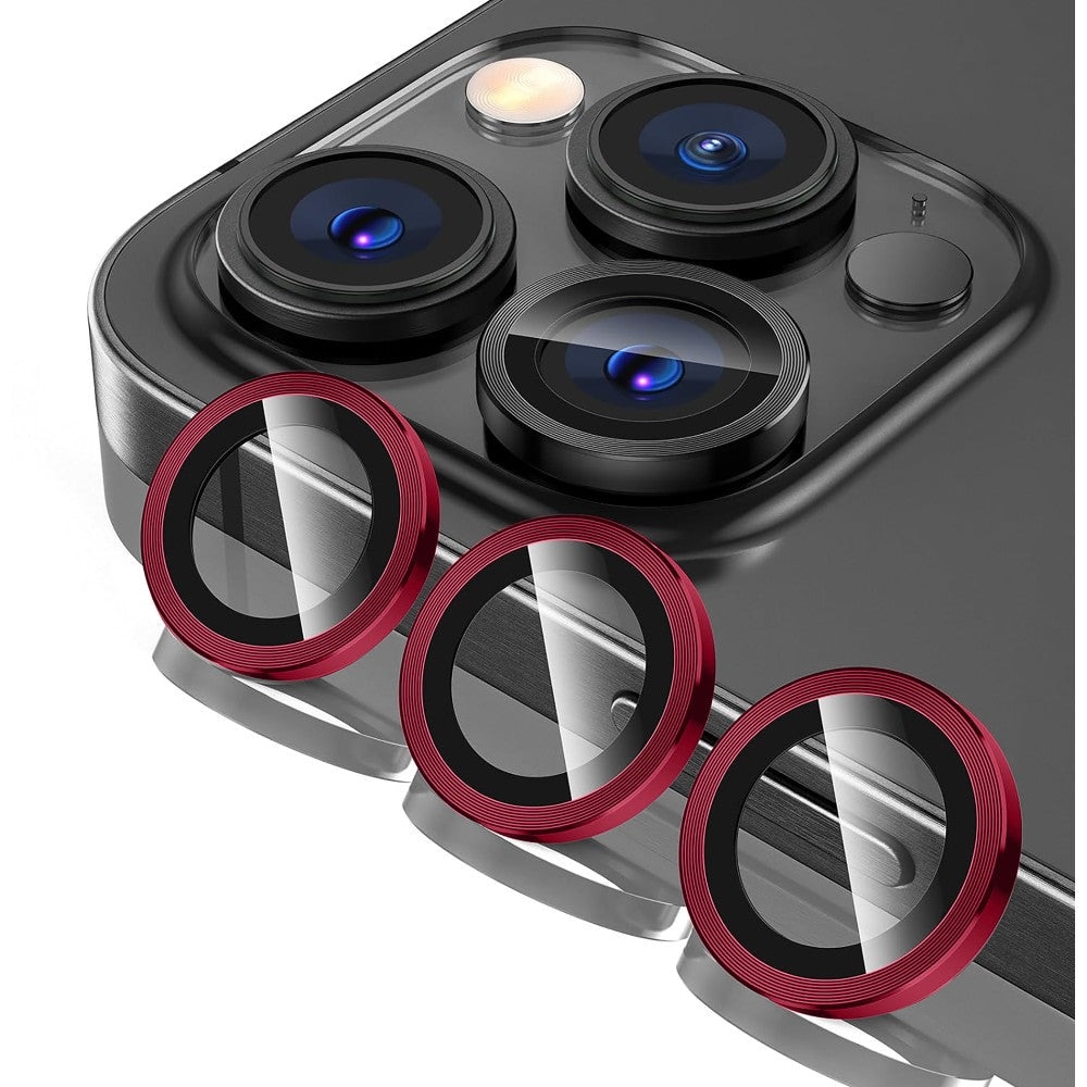 Folie Protectie Lentile Camera compatibila cu iPhone 14 Pro / iPhone 14 Pro Max, CASEY STUDIOS™ MaxDefense+, Ultra HD, Anti Amprente, Anti Zgarieturi, Anti Socuri, Rosu
