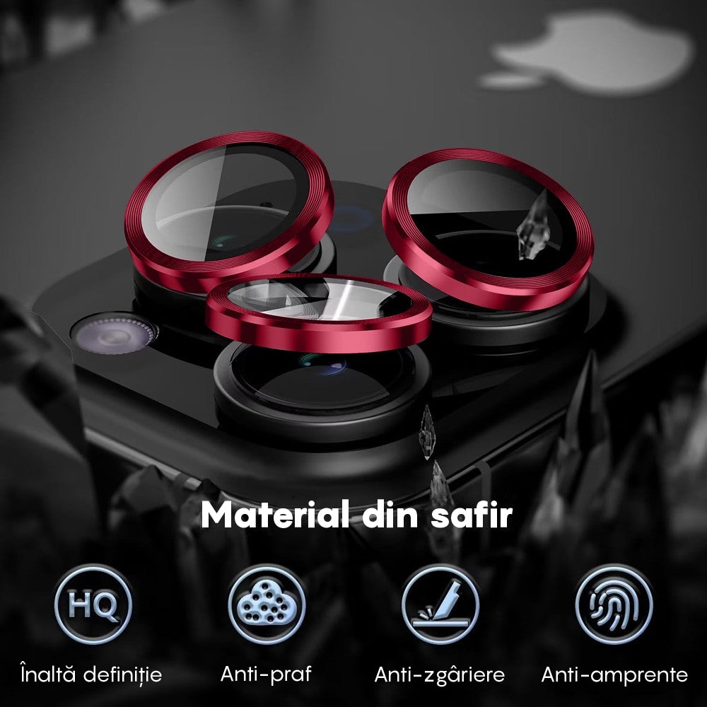 Folie Protectie Lentile Camera compatibila cu iPhone 14 Pro / iPhone 14 Pro Max, CASEY STUDIOS™ MaxDefense+, Ultra HD, Anti Amprente, Anti Zgarieturi, Anti Socuri, Rosu