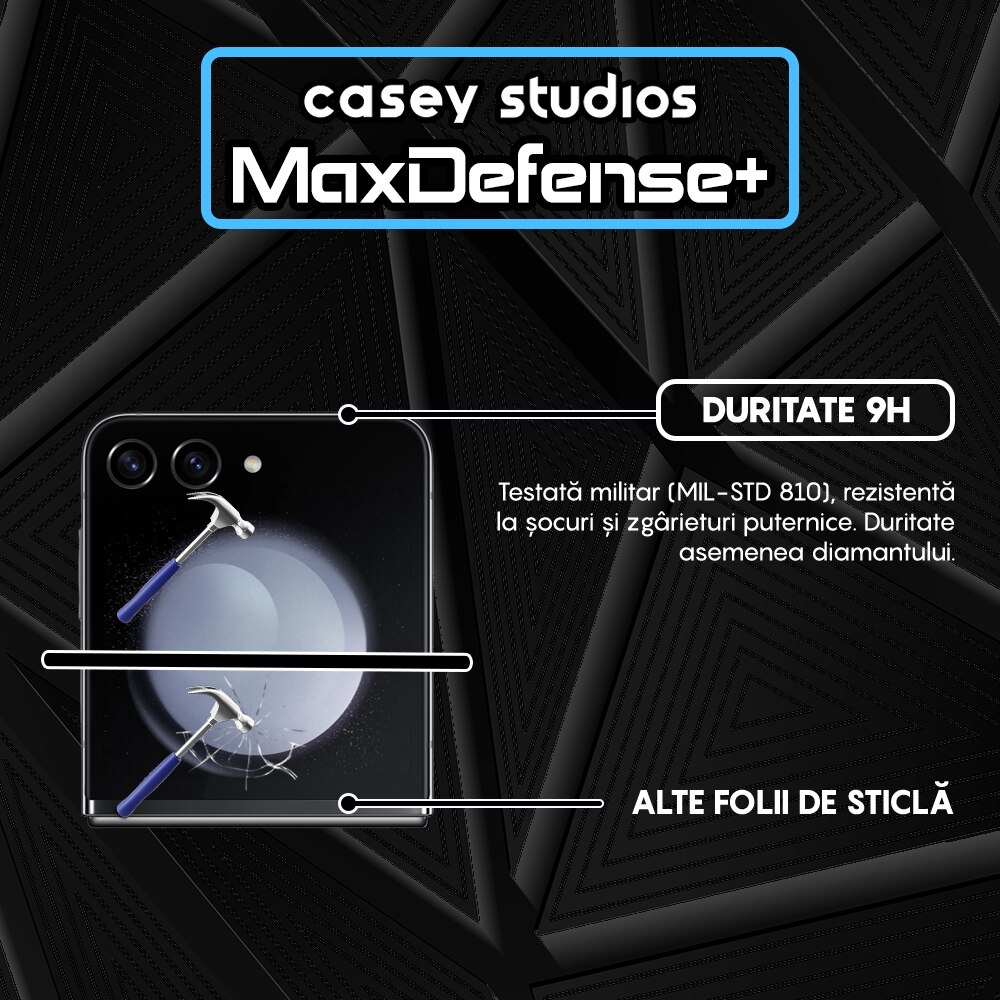 Folie Sticla CASEY STUDIOS™ compatibila cu Samsung Galaxy Z Flip5, Full Cover 3D, Full Glue, Duritate Militara, Ultra HD, Anti Zgarieturi, Anti Amprente, Anti Socuri, Margini Negre