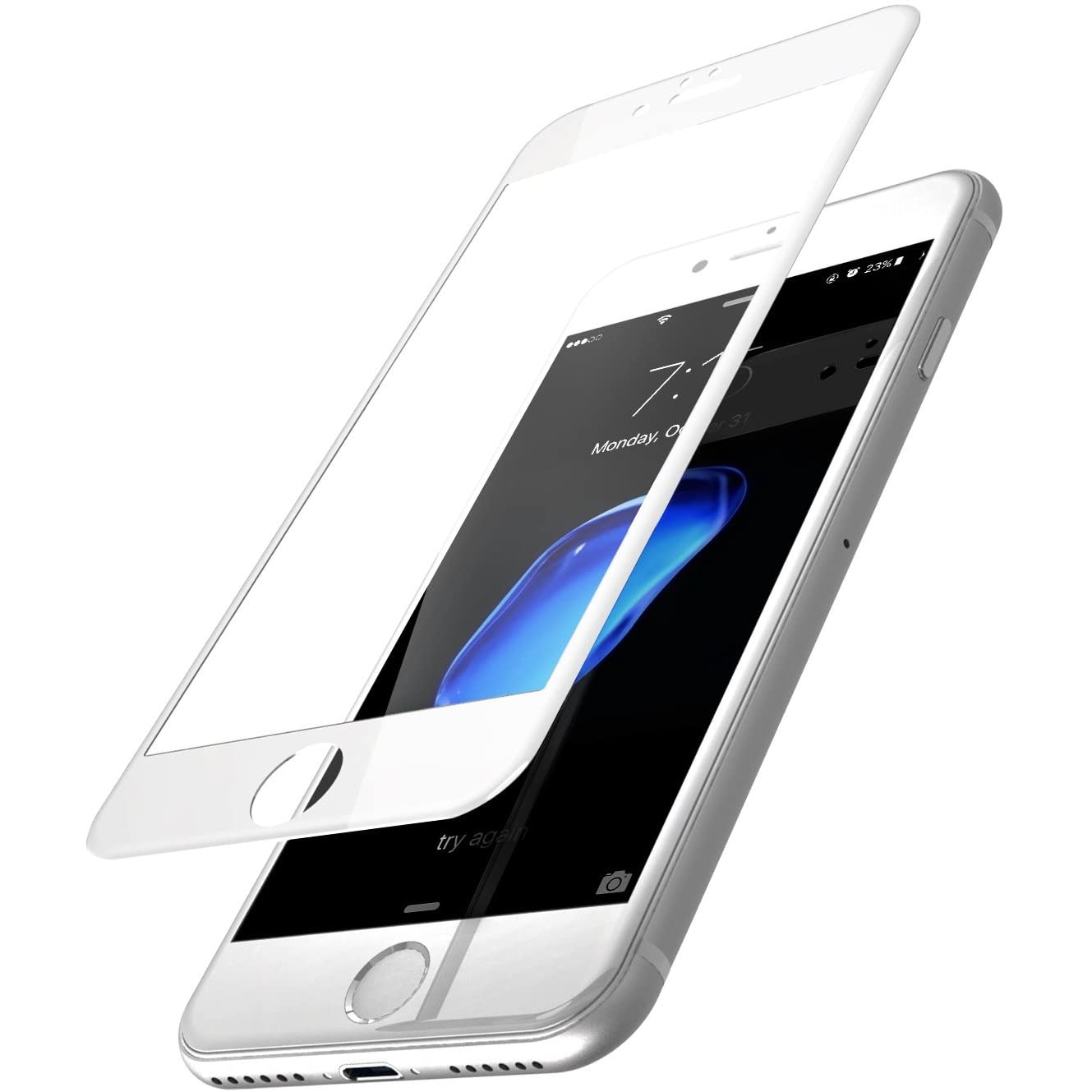 Folie protectie din sticla compatibila cu iPhone 7 / iPhone 8, full cover, full glue, lipici pe tot ecranul, alb, PlanetPhone