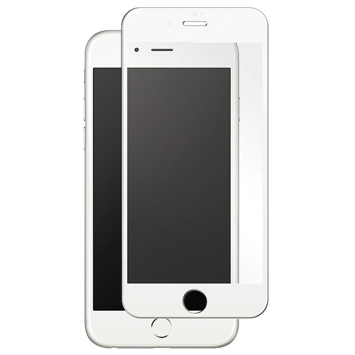 Folie protectie din sticla compatibila cu iPhone 7 / iPhone 8, full cover, full glue, lipici pe tot ecranul, alb, PlanetPhone