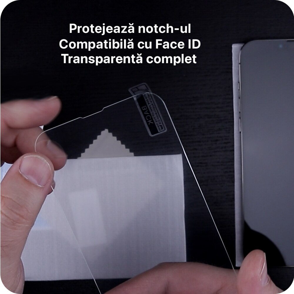 Folie sticla compatibila cu iPhone 13, decupaje minime, instalare usoara si rapida cu easy fit, Protectie ecran 2.5D, Transparenta