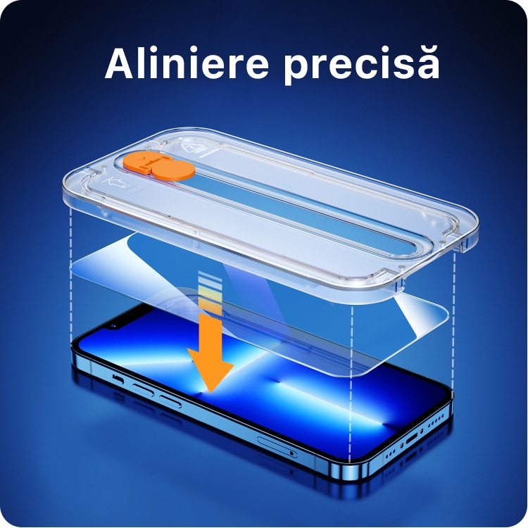 Folie sticla compatibila cu iPhone 13, decupaje minime, instalare usoara si rapida cu easy fit, Protectie ecran 2.5D, Transparenta