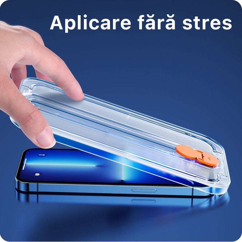 Folie sticla compatibila cu iPhone 13, decupaje minime, instalare usoara si rapida cu easy fit, Protectie ecran 2.5D, Transparenta