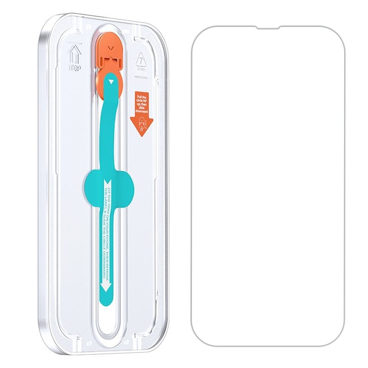 Folie sticla compatibila cu iPhone 13, decupaje minime, instalare usoara si rapida cu easy fit, Protectie ecran 2.5D, Transparenta