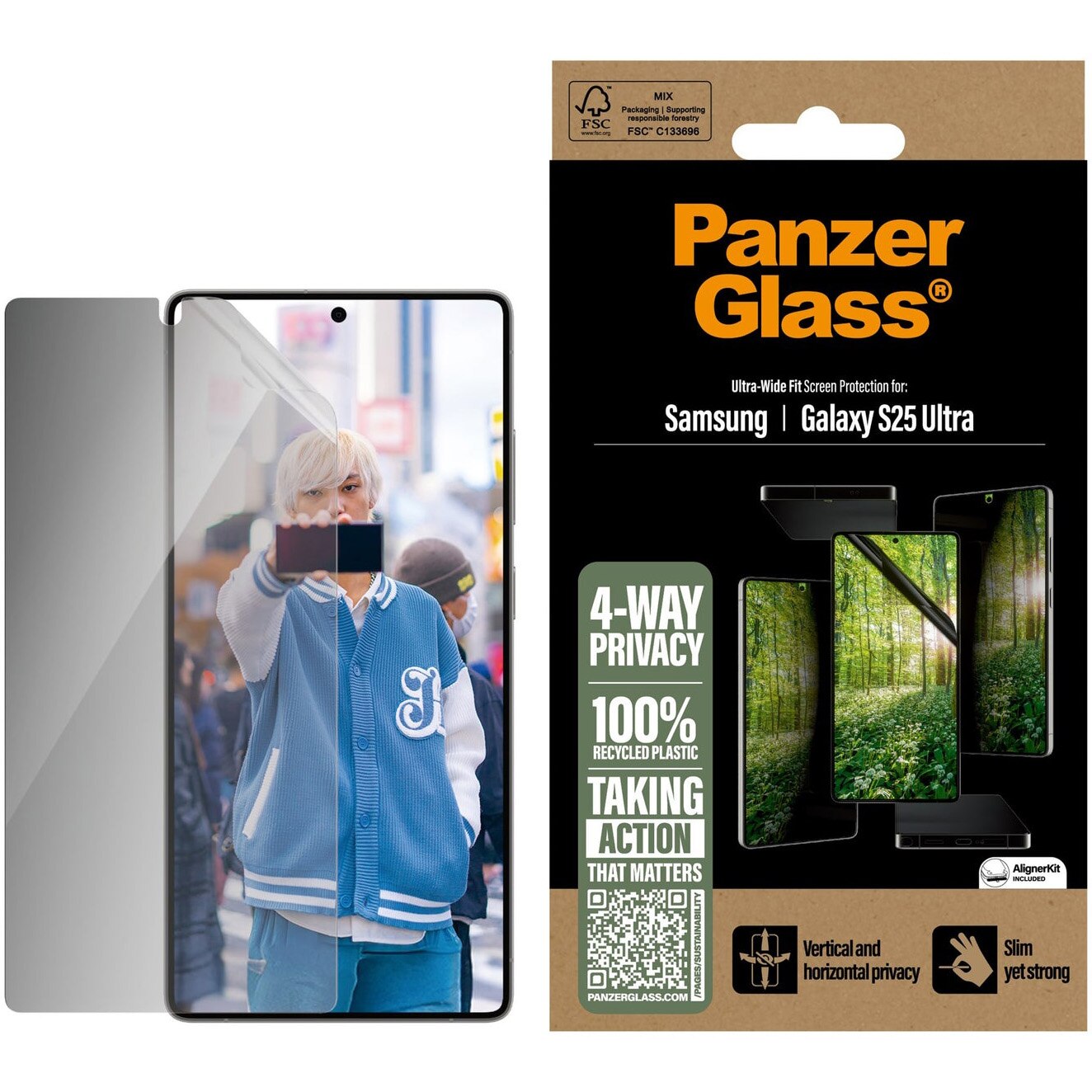 Folie de protectie PanzerGlass ECO MATRIX Privacy cu aplicator pentru Samsung Galaxy S25 Ultra , Negru