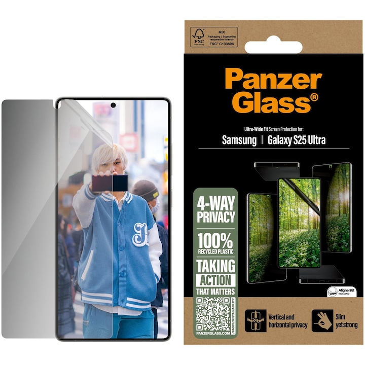 Folie de protectie PanzerGlass ECO MATRIX Privacy cu aplicator pentru Samsung Galaxy S25 Ultra , Negru