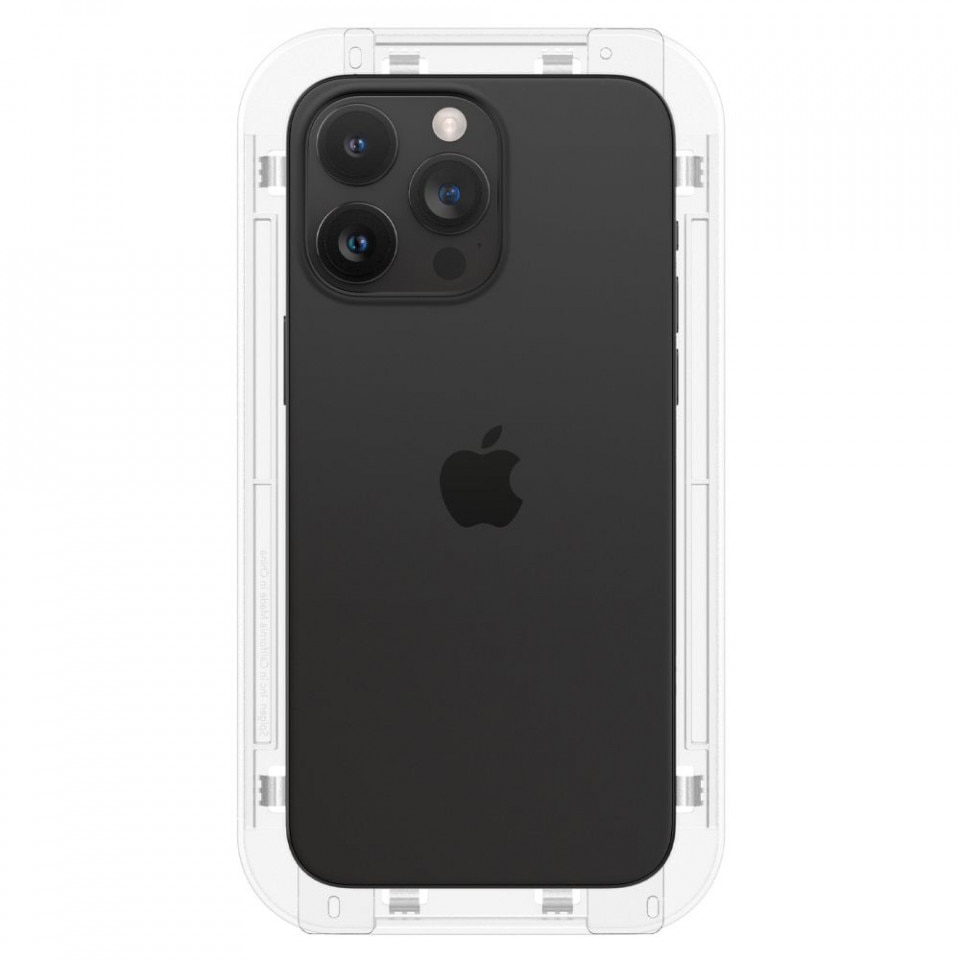 Folie Spigen Sticla Glass tR EZ Fit compatibila cu iPhone 15 Pro Max set 2 buc, kit de montare, Black