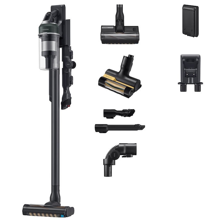 Aspirator Samsung Jet Dual Brush, 210 W, 580 W, negru cromat, 250x930x202 mm, set cu accesorii