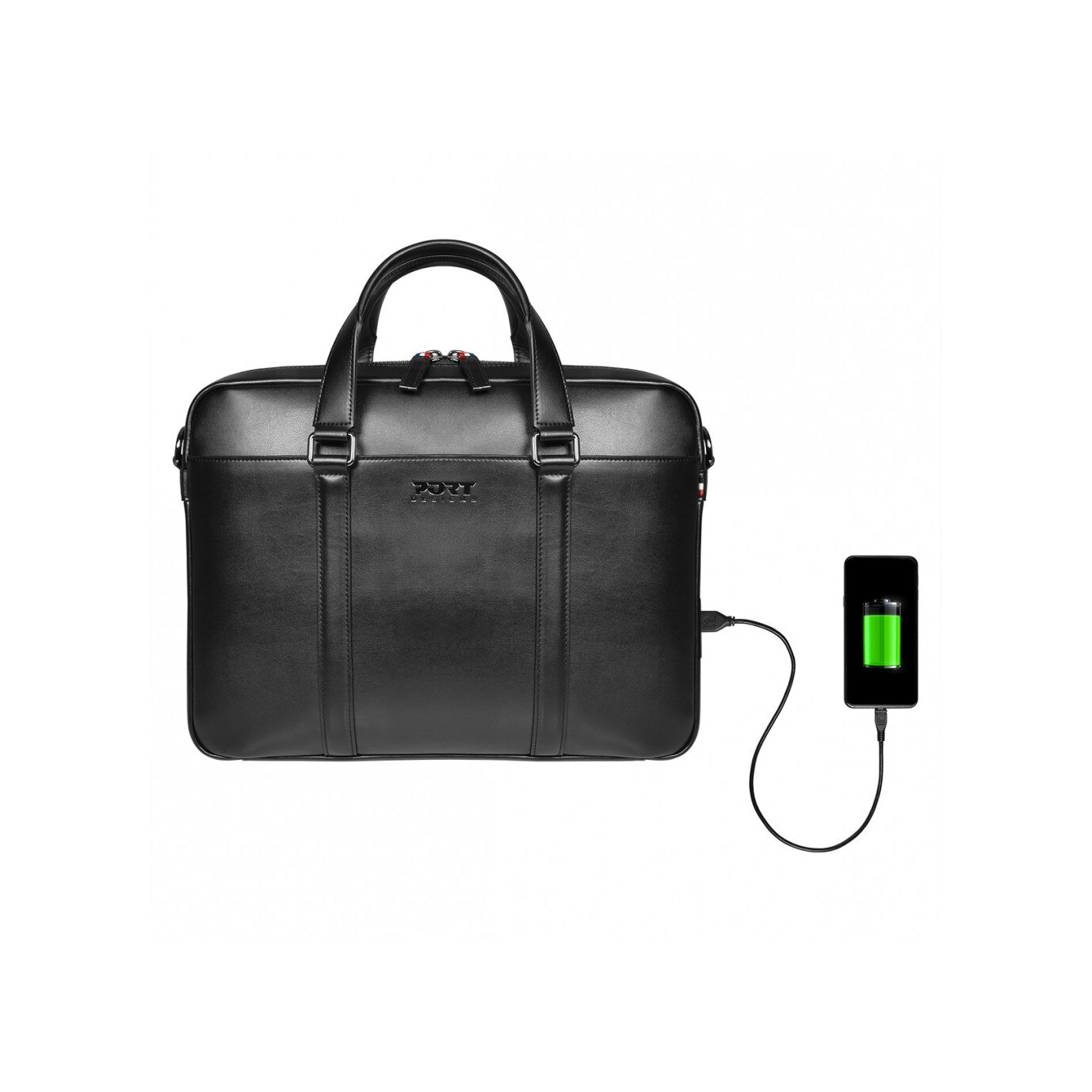 Geanta Laptop Port Designs VERSAILLES II, cu port USB, 13/14, Piele, Negru