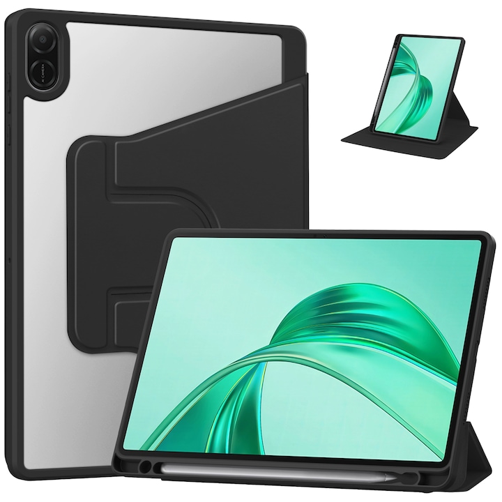 Husa tableta pentru Honor Pad X8a, piele rotativa tri-fold, suport, inchidere magnetica, negru