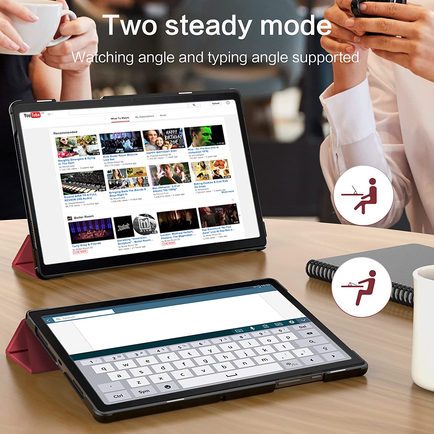 Husa pentru Samsung Galaxy Tab S10 Ultra, S9 Ultra, S8 Ultra, 14.6 inch, Ultra-Light / Slim tip stand, cu functie sleep/wake-up si slot pentru stylus, Smart Cover, model Burgundy, Sigloo