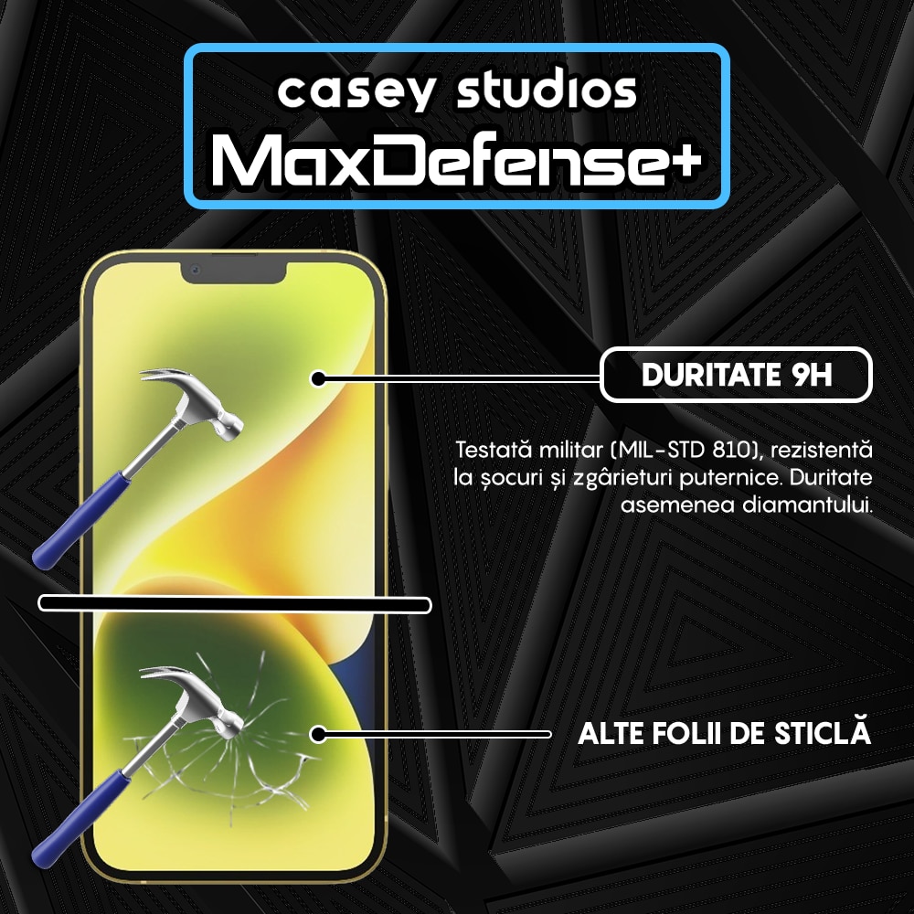 Folie Sticla Mata CASEY STUDIOS™ compatibila cu iPhone 14 Plus, MaxDefense+ Matte, Full Cover 3D, Full Glue, Sticla Securizata, Duritate Militara, Ultra HD, Protectie Profesionala Ecran 3D, Anti Zgarieturi, Anti Socuri, Negru