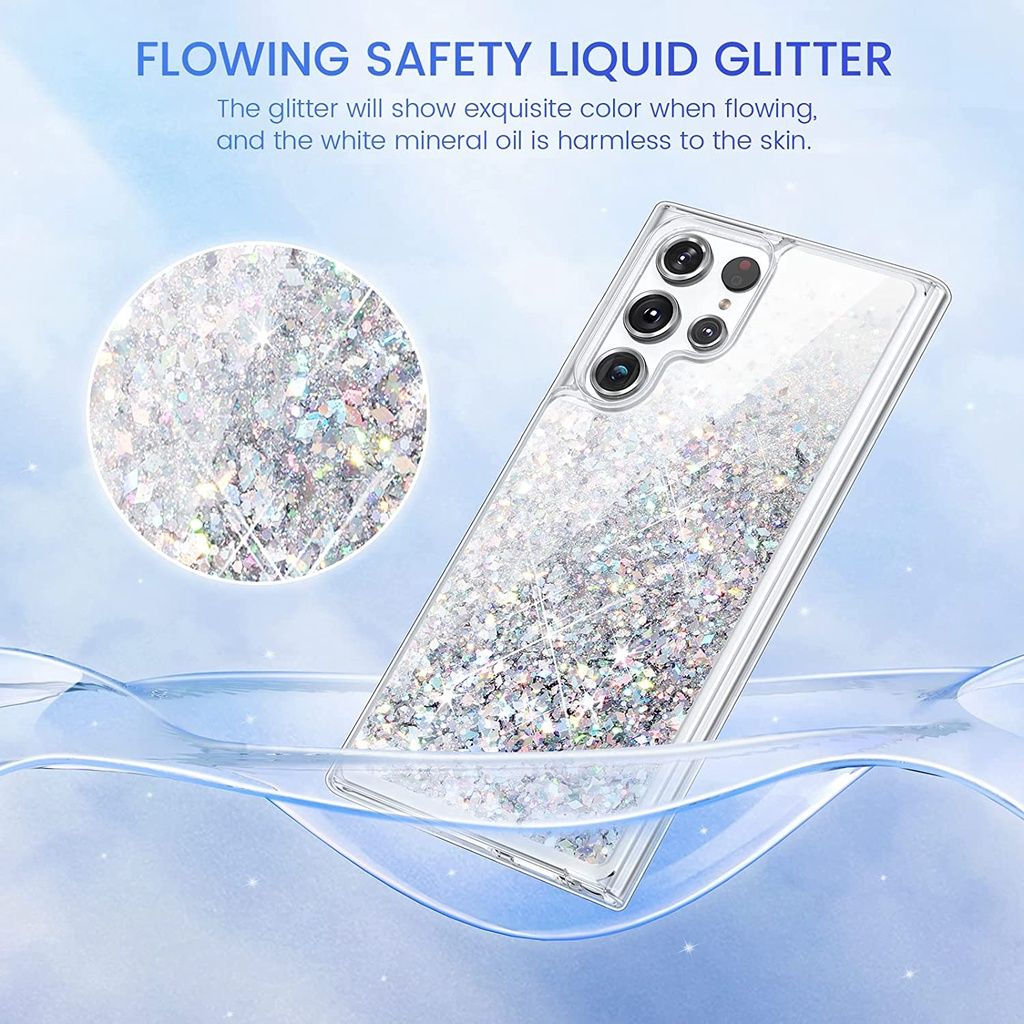 Husa TPU cu lichid sclipitor, compatibila cu Samsung Galaxy A55 5G, alb, rezistenta la zgarieturi