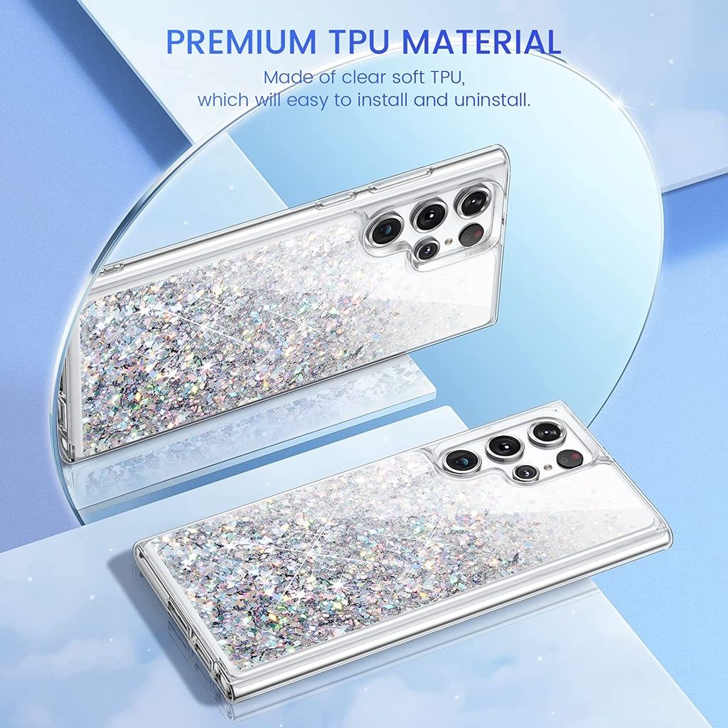 Husa TPU cu lichid sclipitor, compatibila cu Samsung Galaxy A55 5G, alb, rezistenta la zgarieturi
