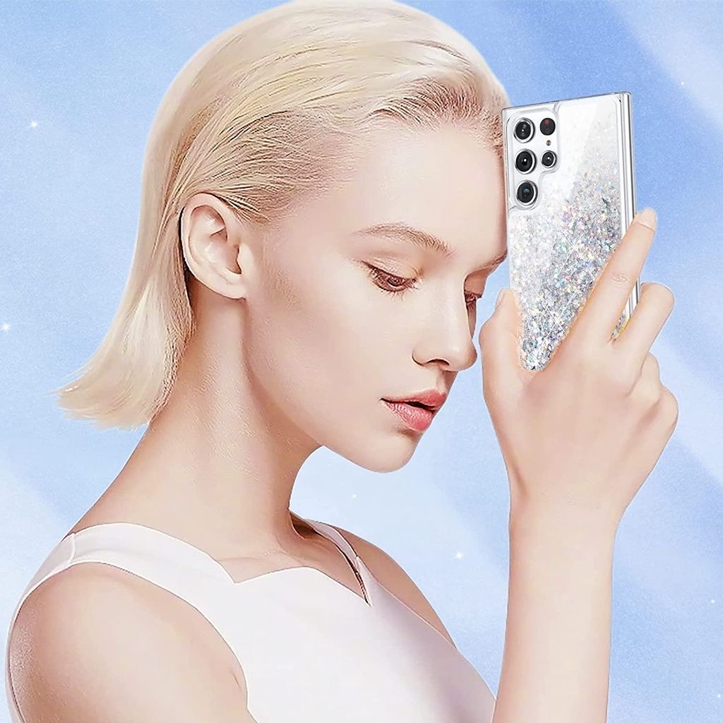Husa TPU cu lichid sclipitor, compatibila cu Samsung Galaxy A55 5G, alb, rezistenta la zgarieturi