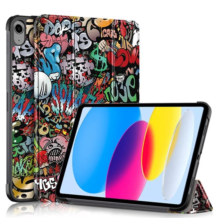 Husa pentru iPad 11 2025 tip stand functie sleep/wake-up, protectie 360 - graffiti