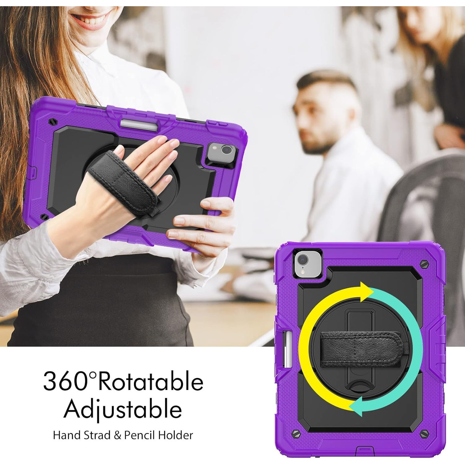 Pachet complet Sigloo 360° pentru iPad Air 10.9" (Gen. 5/4) si iPad Pro 11" (Gen. 1–4), - Husa cu folie, suport rotativ, si curea umar - Mov