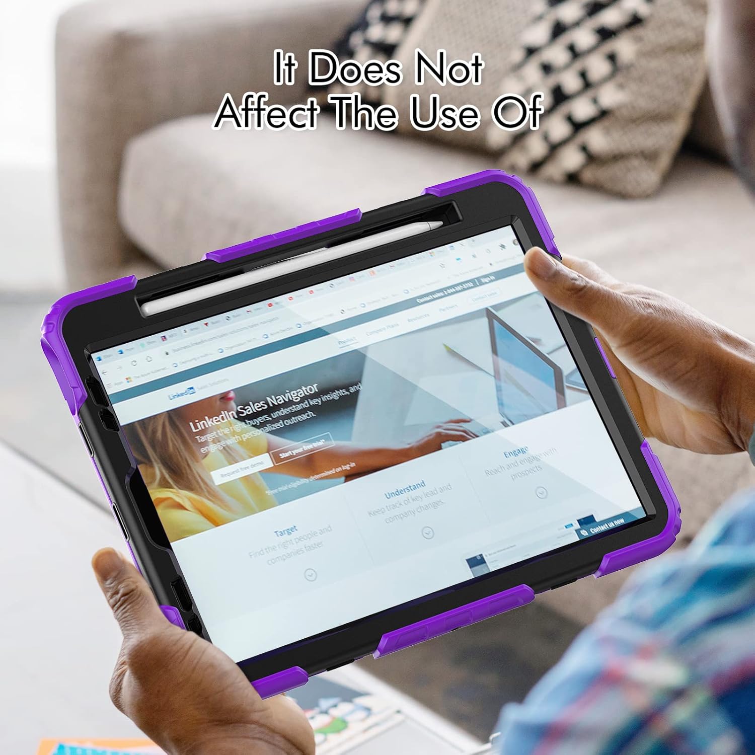 Pachet complet Sigloo 360° pentru iPad Air 10.9" (Gen. 5/4) si iPad Pro 11" (Gen. 1–4), - Husa cu folie, suport rotativ, si curea umar - Mov