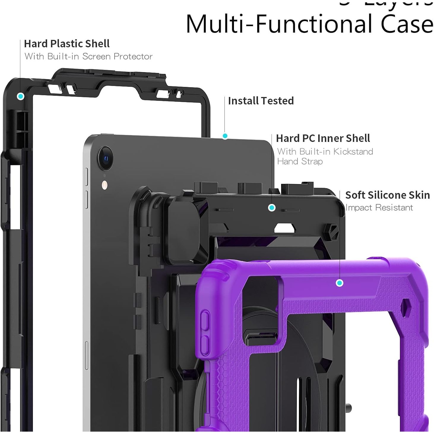 Pachet complet Sigloo 360° pentru iPad Air 10.9" (Gen. 5/4) si iPad Pro 11" (Gen. 1–4), - Husa cu folie, suport rotativ, si curea umar - Mov
