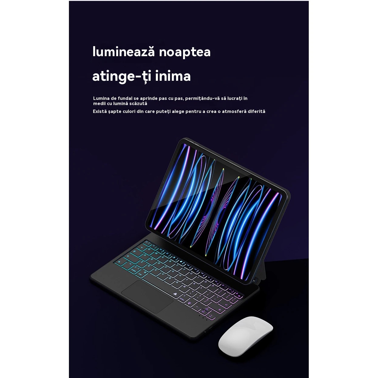 Husa cu tastatură Magic Keyboard, ORBER, Pro 11 inch, iluminare din spate reglabilă, negru