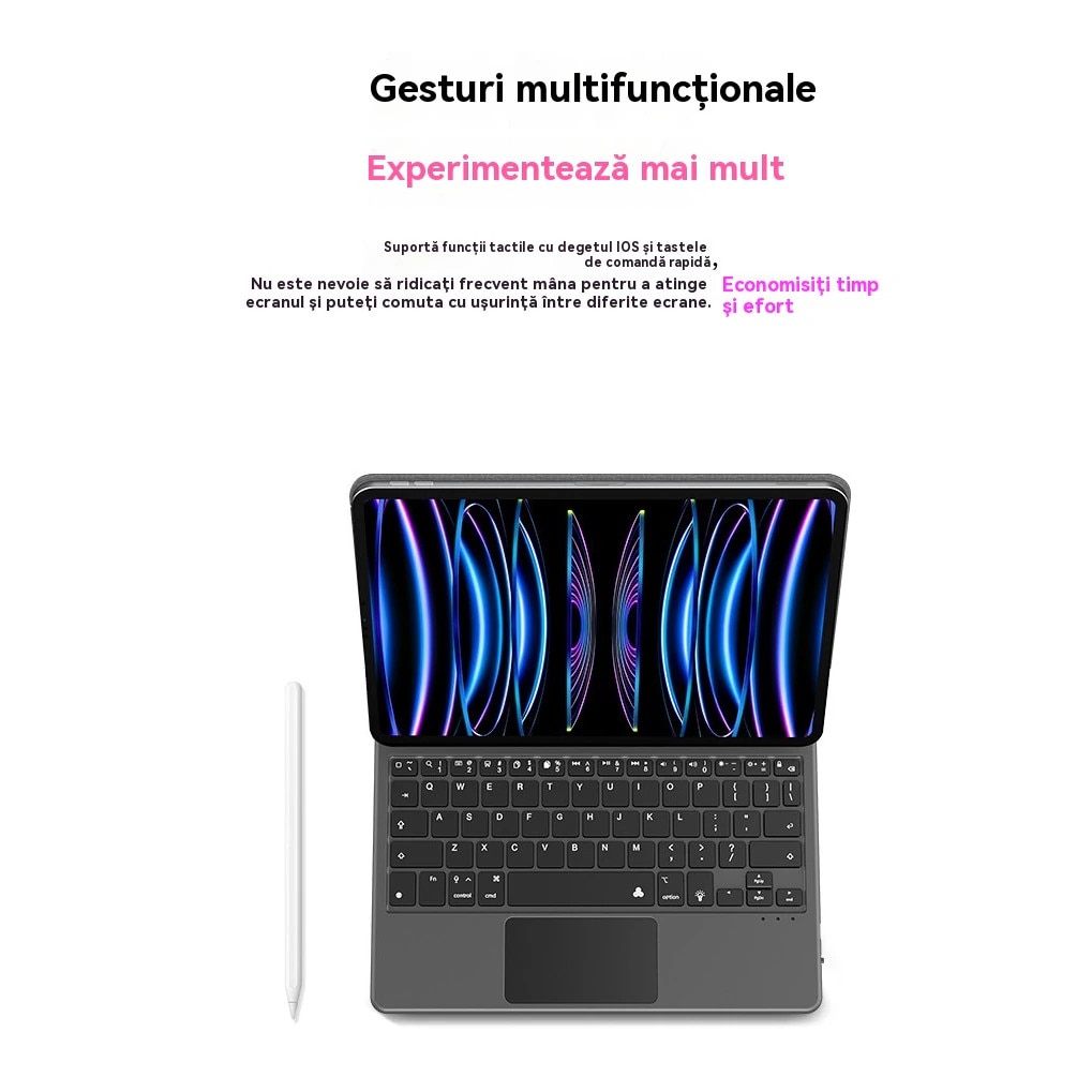 Husa cu tastatură Magic Keyboard, ORBER, Pro 11 inch, iluminare din spate reglabilă, negru