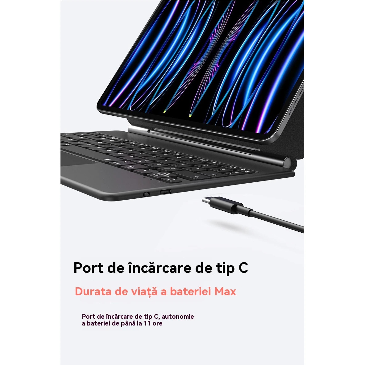 Husa cu tastatură Magic Keyboard, ORBER, Pro 11 inch, iluminare din spate reglabilă, negru