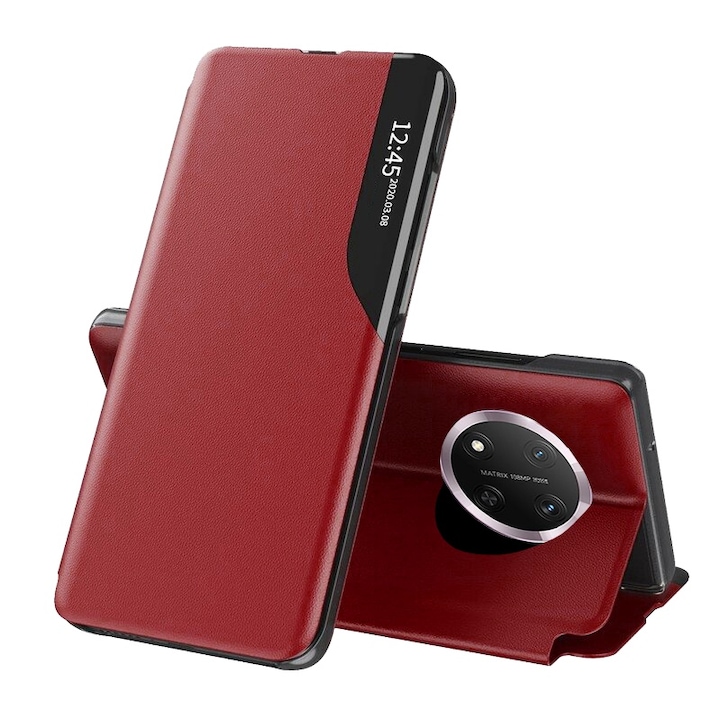 Husa pentru Honor Magic 7 Lite Tip Carte, S-View, Functie de Stand, Calitate Premium, Antisoc, Protectie Sporita, Rosu