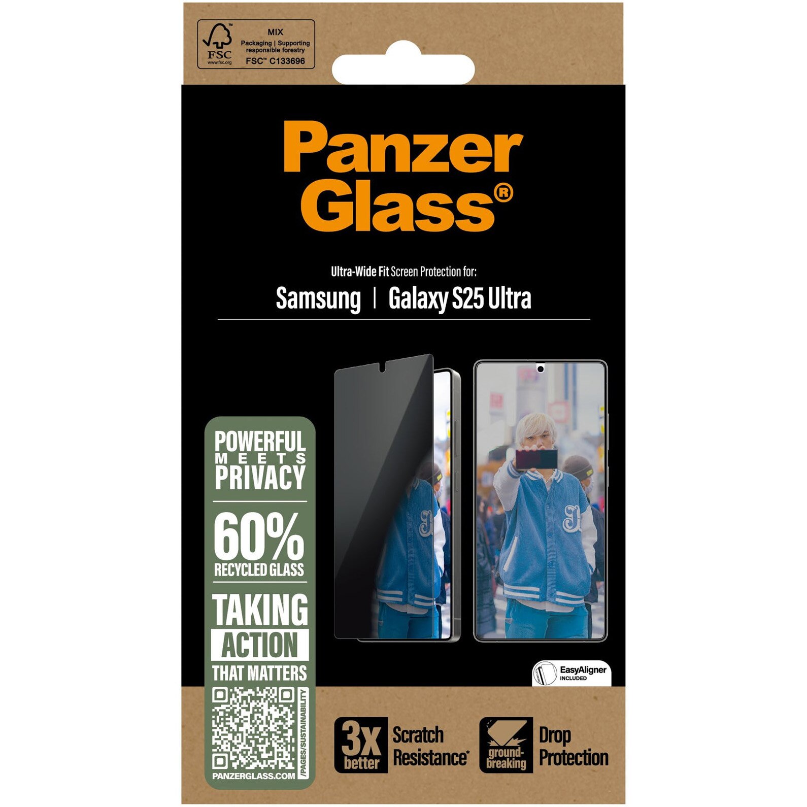 Folie de protectie sticla PanzerGlass Privacy UWF cu aplicator pentru Samsung Galaxy S25 Ultra