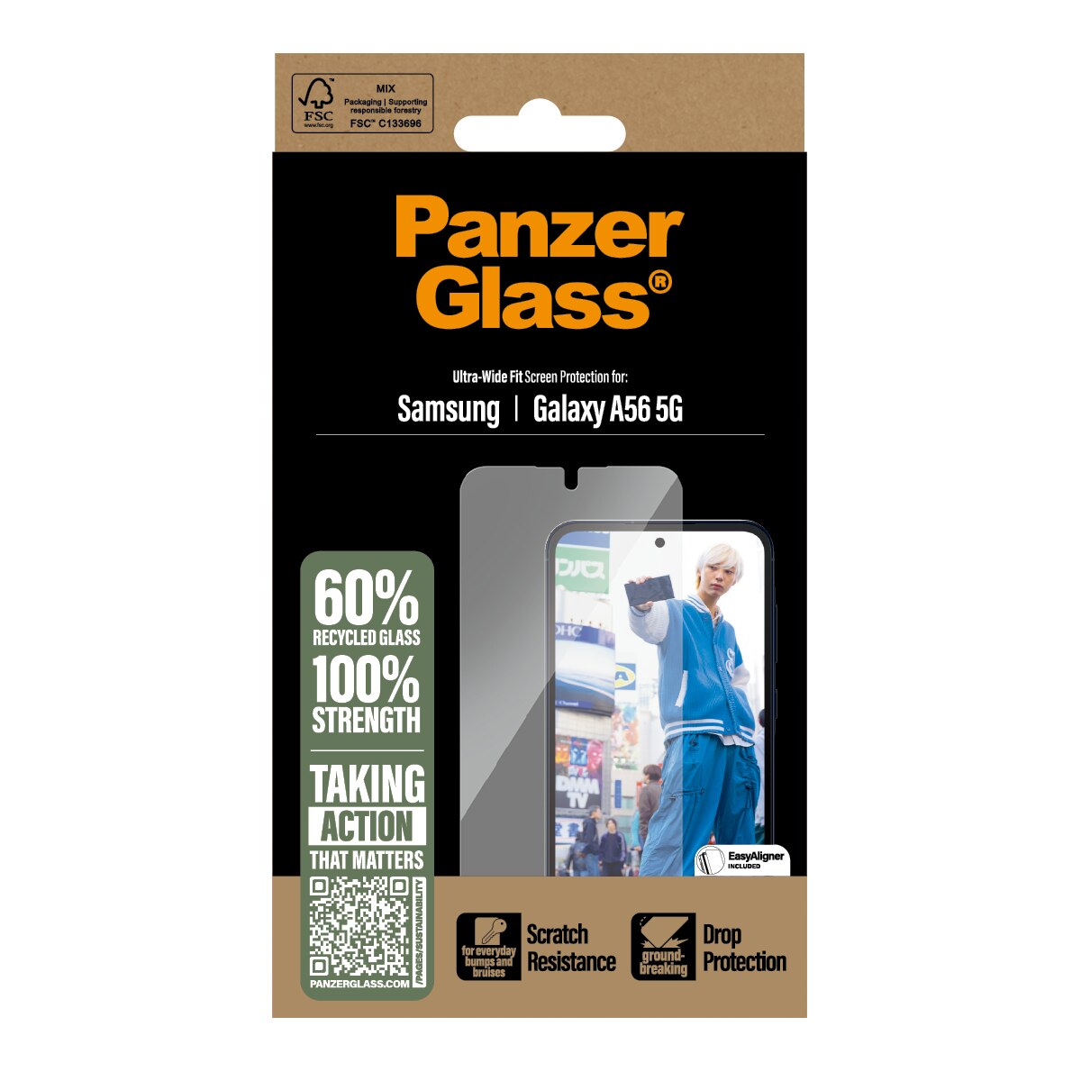 Folie de protectie din sticla PanzerGlass Ultra-Wide Fit Tempered compatibila cu Samsung Galaxy A56 5G, Transparent