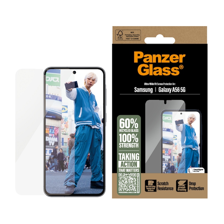 Folie de protectie din sticla PanzerGlass Ultra-Wide Fit Tempered compatibila cu Samsung Galaxy A56 5G, Transparent