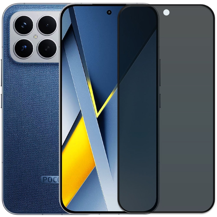 Folie din sticla securizata pentru Xiaomi Poco F8 Ultra, HAMSTERBOX Privacy Shield, Protectie completa ecran, Full face, Aplicare rapida, Case Friendly, Negru