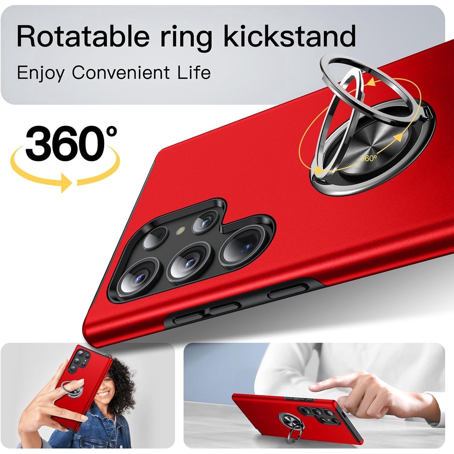 Husa de protectie pentru Samsung Galaxy S25 Ultra, Hybrid Antisoc, Kickstand, Bumper inel rotativ 360, Red