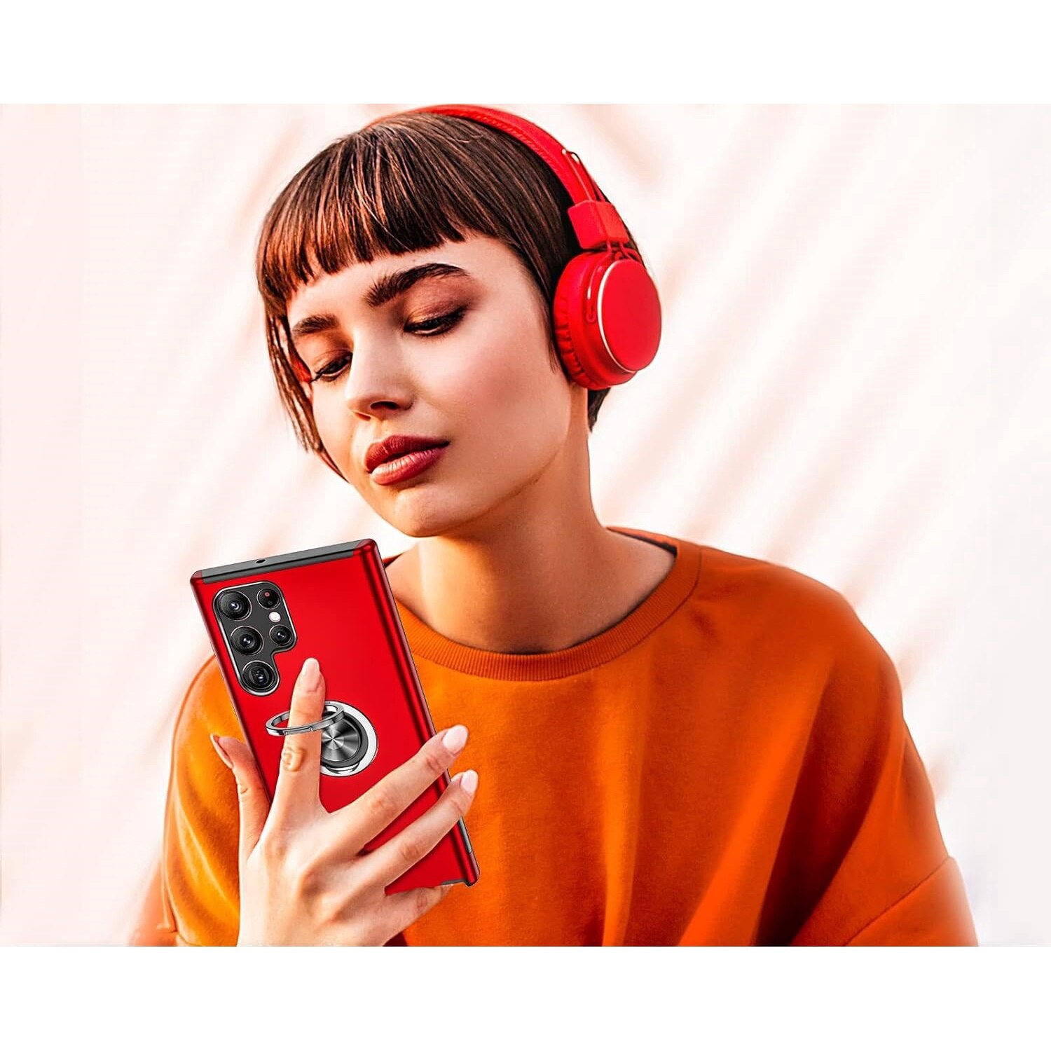 Husa de protectie pentru Samsung Galaxy S25 Ultra, Hybrid Antisoc, Kickstand, Bumper inel rotativ 360, Red