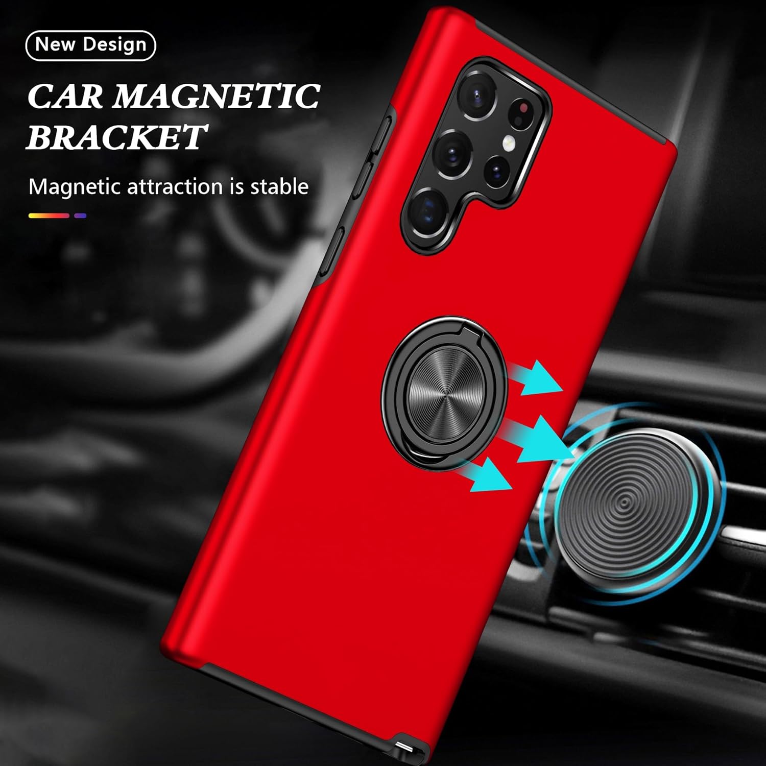 Husa de protectie pentru Samsung Galaxy S25 Ultra, Hybrid Antisoc, Kickstand, Bumper inel rotativ 360, Red