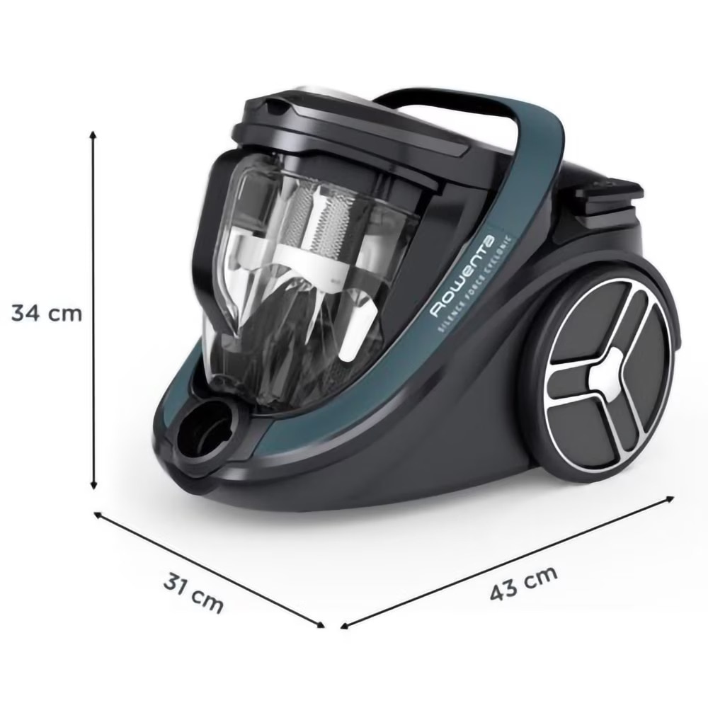 Aspirator fara sac Rowenta Silence Force Cyclonic Effitech RO7961EA, 2.5 L, 500 W, Negru/Verde