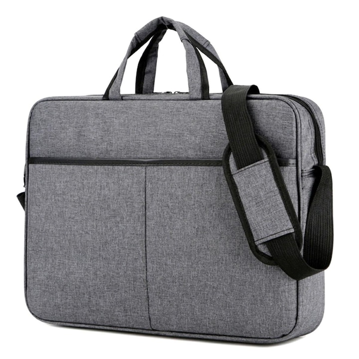 Geanta Universala VarioShop®, pentru Laptop 15.6 inch, Rezistenta la Apa, Curea Detasabila, Design Clasic si Elegant, Compatibila laptop Apple, Asus, Acer, Dell, Huawei, 41 x 32 cm, Gri