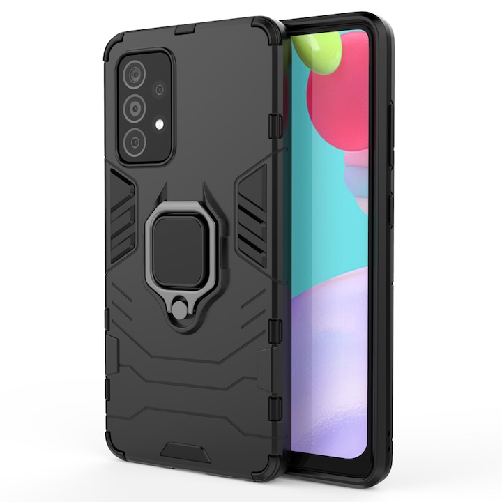 Husa G-Ring Defender compatibila cu Samsung Galaxy A13 4G, Antishock Armor, Inel rotativ 360 grade, Magnet suport auto incorporat, TPU si PC, Black