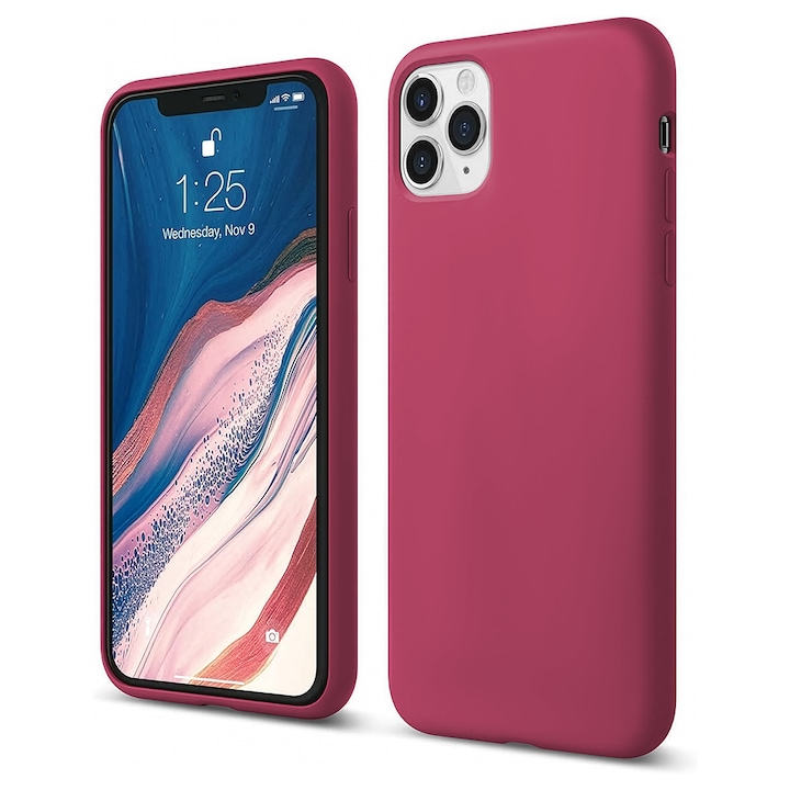 Husa CASEY STUDIOS™ compatibila cu iPhone 11 Pro Max, Soft Silicone Premium, Microfibra in Interior, Burgundy, de Protectie, Ultra Slim, pentru Incarcare Wireless, Margini Ridicate de Protectia Ecranului si a Camerelor