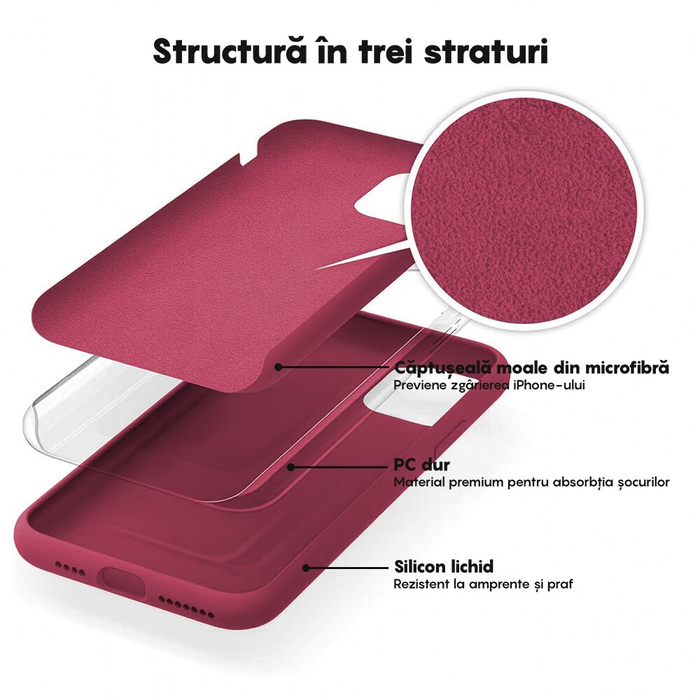 Husa CASEY STUDIOS™ compatibila cu iPhone 11 Pro Max, Soft Silicone Premium, Microfibra in Interior, Burgundy, de Protectie, Ultra Slim, pentru Incarcare Wireless, Margini Ridicate de Protectia Ecranului si a Camerelor