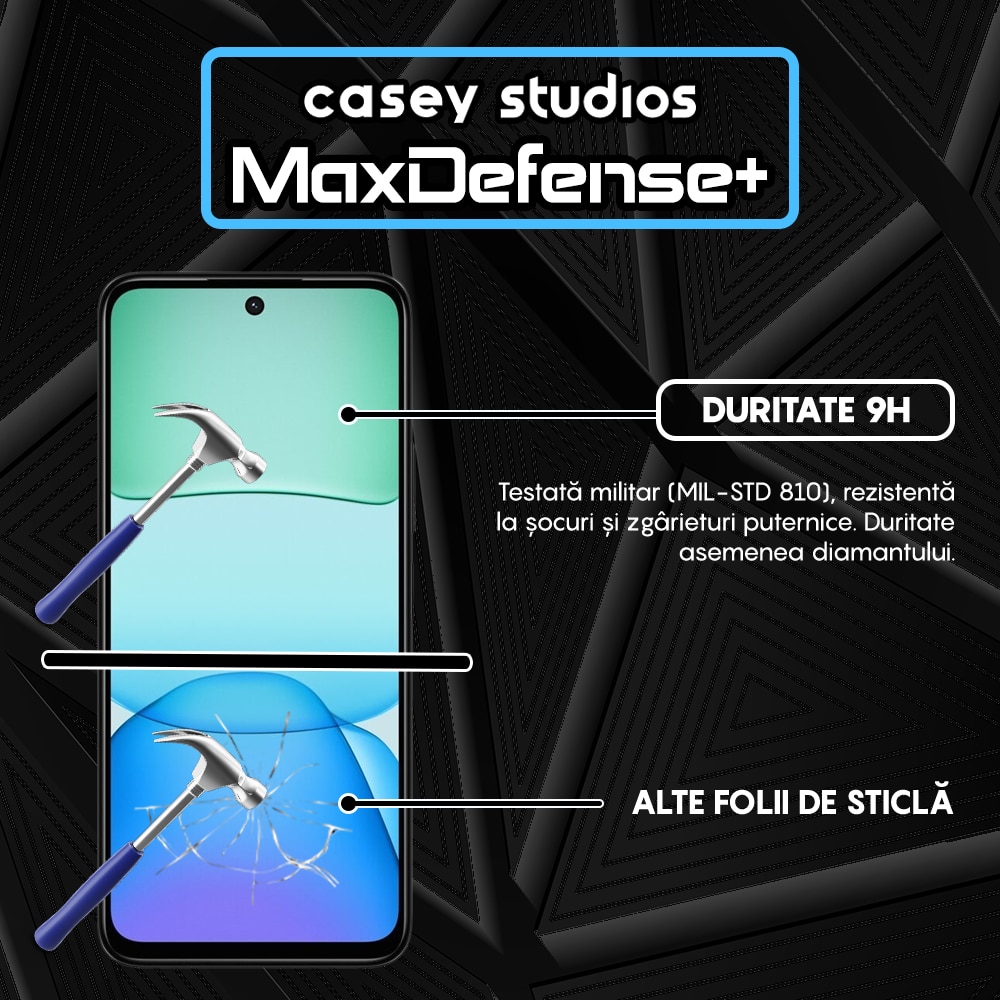 Folie Sticla CASEY STUDIOS™ compatibila cu Xiaomi Redmi Note 13R, Full Cover 3D, Full Glue, Duritate Militara, Ultra HD, Anti Zgarieturi, Anti Amprente, Anti Socuri, Margini Negre