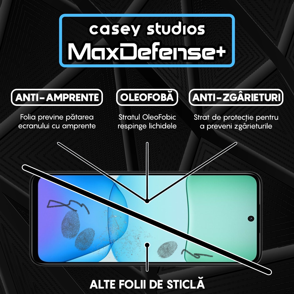 Folie Sticla CASEY STUDIOS™ compatibila cu Xiaomi Redmi Note 13R, Full Cover 3D, Full Glue, Duritate Militara, Ultra HD, Anti Zgarieturi, Anti Amprente, Anti Socuri, Margini Negre