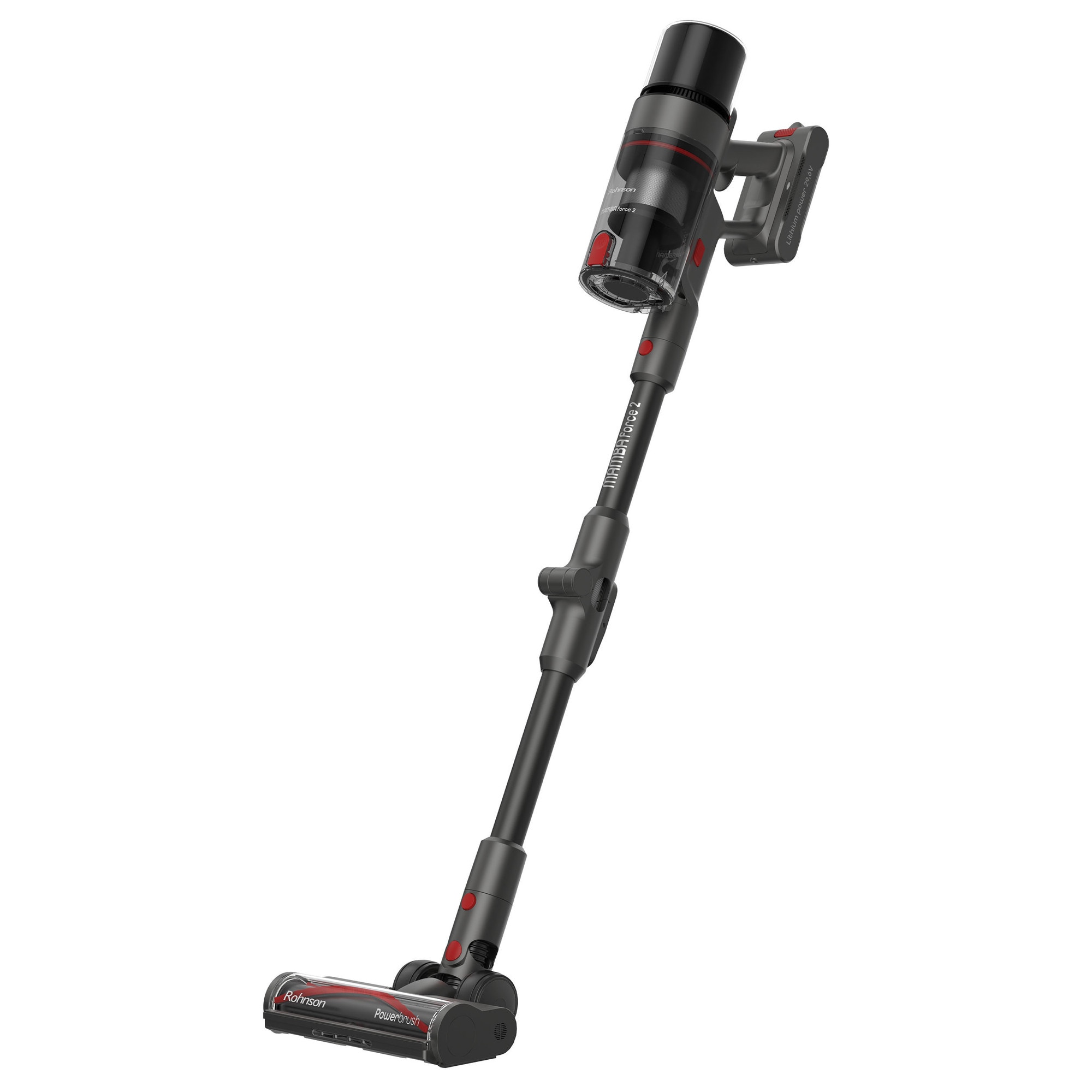 Aspirator vertical 2 in 1, Rohnson M19 Mamba Force 2, motor BLDC, 415 W, 200 AW, 29.6 V, 78d B, cyclone, 0.6 L, 32 kPa, senzor de praf, autonomie 60 min