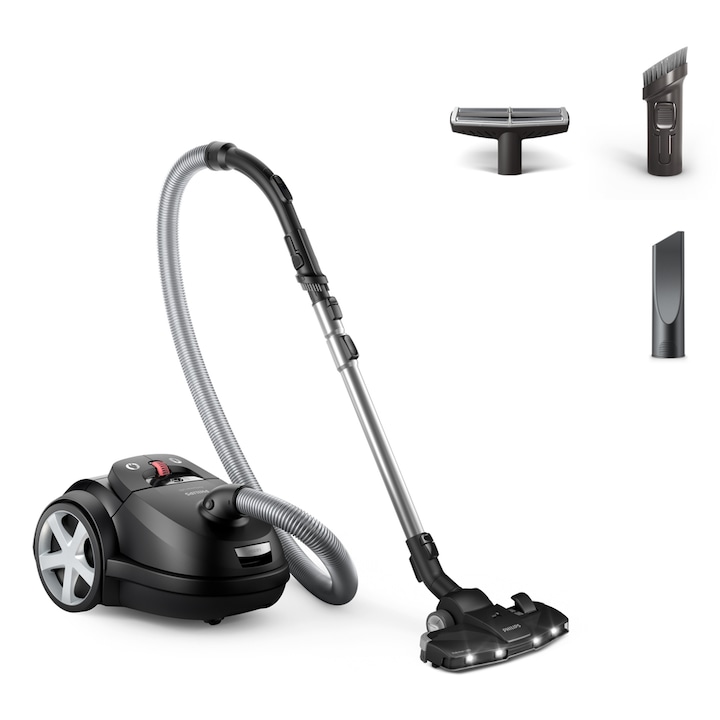 Aspirator cilindric PHILIPS XD8122/10, 900W, HEPA 13, negru, 5.4 kg, 9m cablu