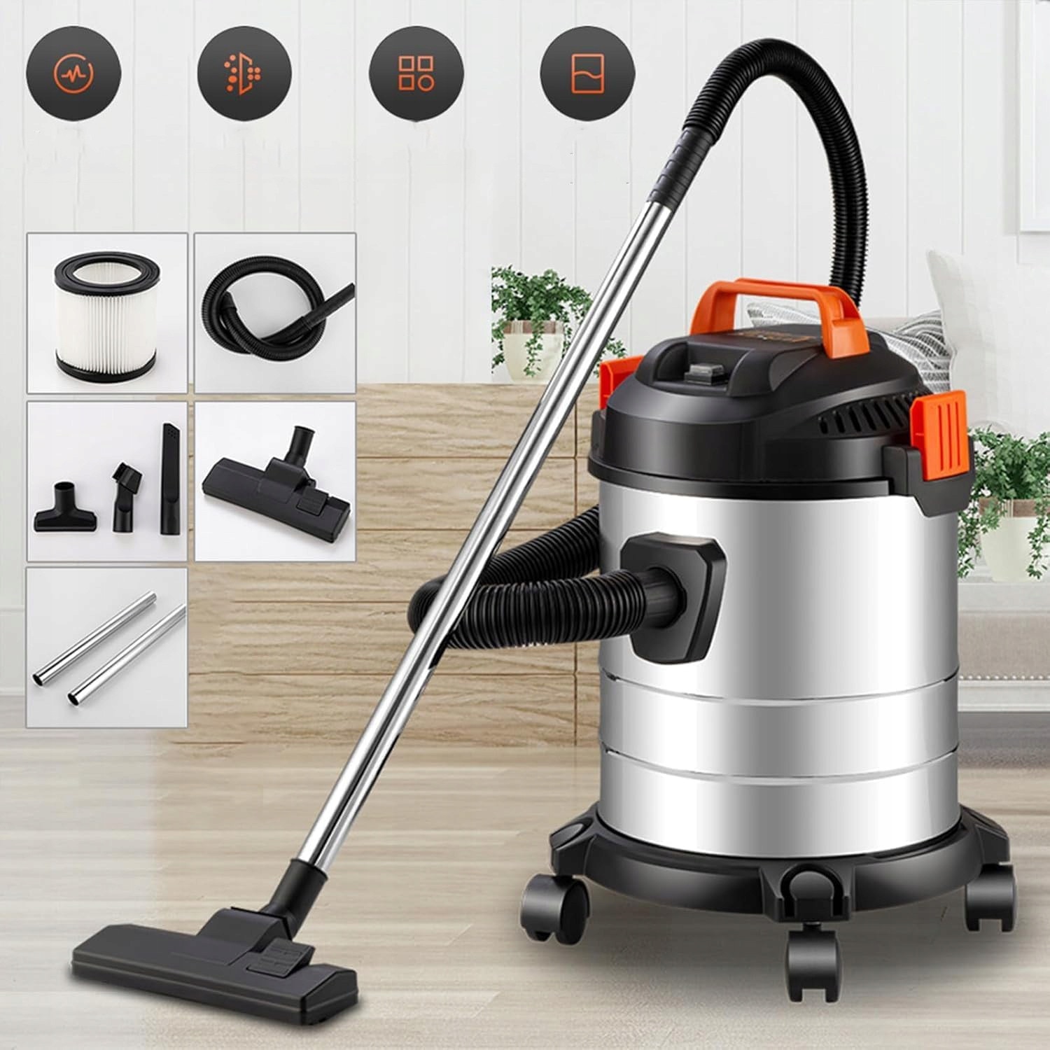 Aspirator multifunctional 2000W, 20L, 18kPa, cu functie de suflare, inox, cablu 6m