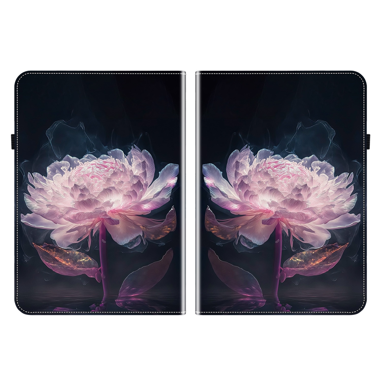 Husa tableta pentru Amazon Kindle Paperwhite 12th Gen 2024, piele pictata cu textura cristal, design cu bujori mov