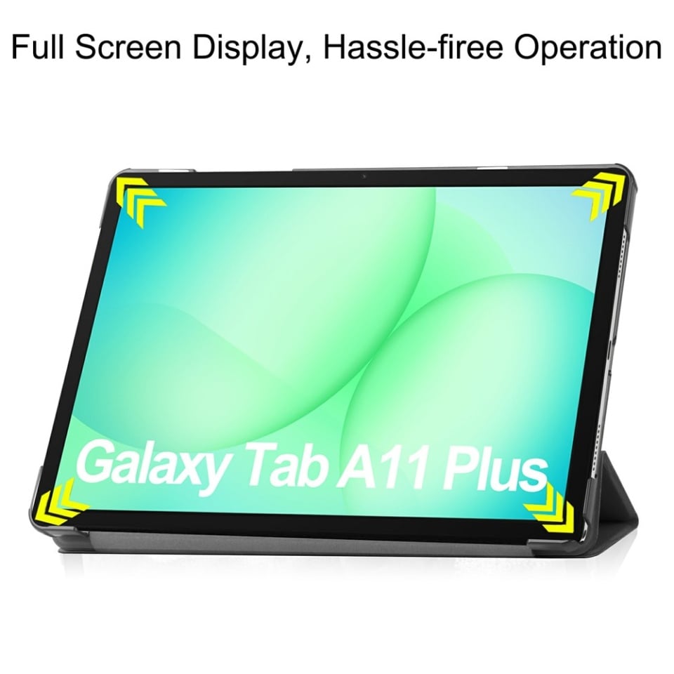 Husa tableta pentru Samsung Galaxy Tab A11 Plus / A9 Plus, SKYDDAR INNOVATION, cu suport Multi-Unghi si functie Sleep/Wake, FoldPro, Negru, set cu sticker