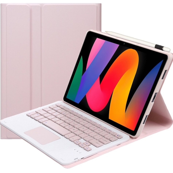 Husa cu tastatura pentru Xiaomi Redmi Pad SE, XGSM, TouchPad, Roz